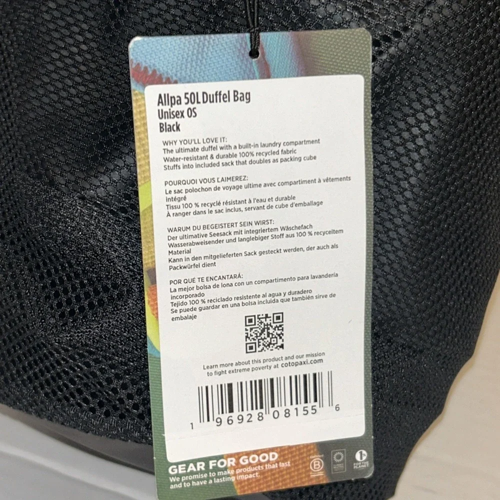 Cotopaxi Allpa 50 Duffel‎ Bag Black New With Tags